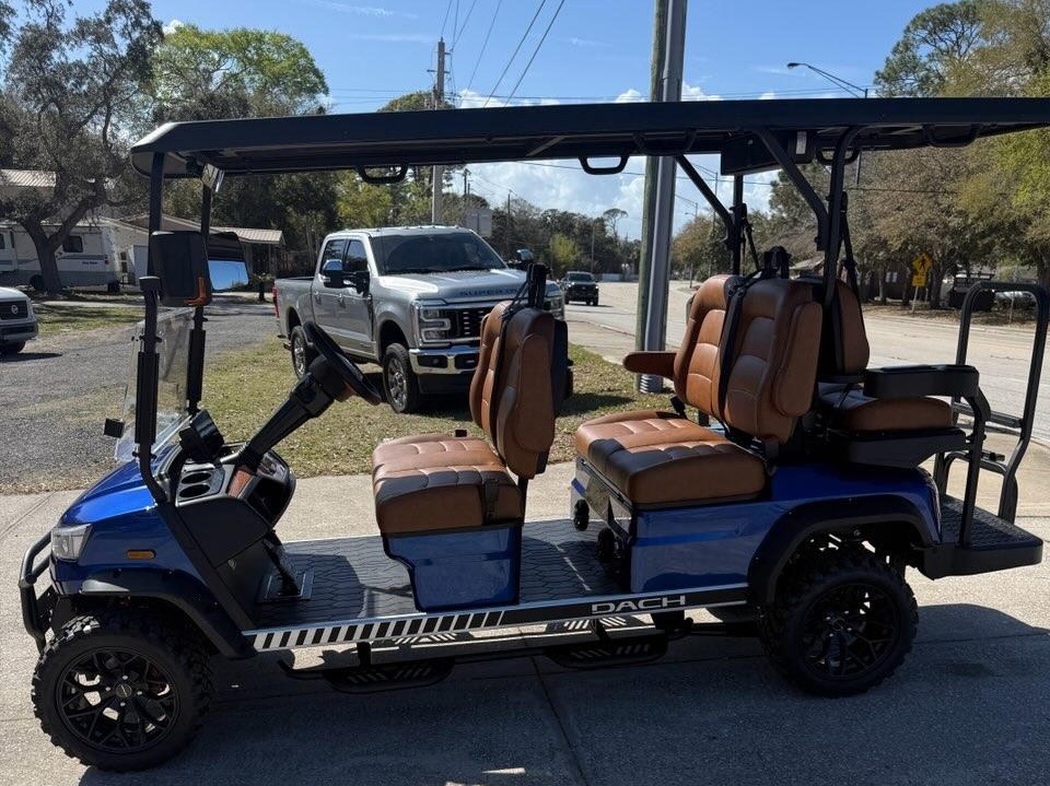 6-seater blue golf cart available for rent
